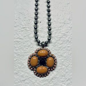Long Metal Beaded Pendant Necklace
